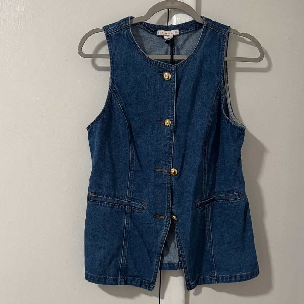 Denim Vest with Gold Buttons